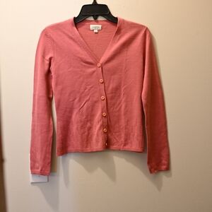 Romantic Pink V-Neck Cardigan | Pointelle Detail | Size S